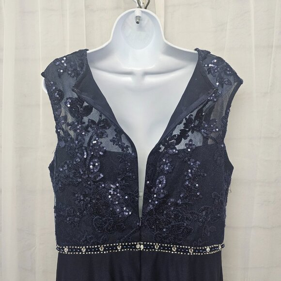 Alex Evenings Dress Blue Maxi Lace Sequins Formal Floral Evening Wedding 14 - Picture 7 of 10